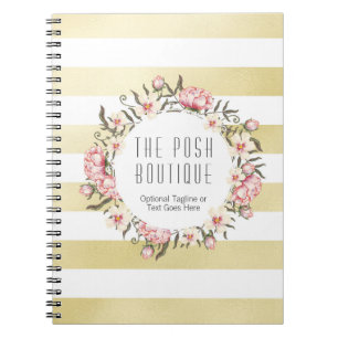 Caderno Espiral Listras Dourados modernas & grinalda floral