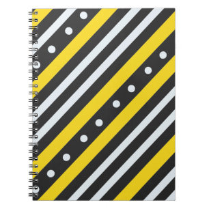 Caderno Espiral Listras e bolhas amarelas pretas