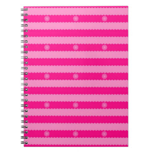 Caderno Espiral Listras e Flores Rosa Brilhante Duas Tons