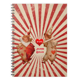 Caderno Espiral Listras e Palhaços de São Valentim Vintage com Cor