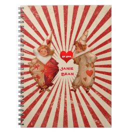 Caderno Espiral Listras e Palhaços Vintage do Dia dos Namorados co