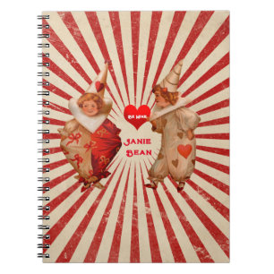 Caderno Espiral Listras e Palhaços Vintage do Dia dos Namorados co