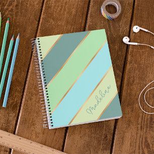 Caderno Espiral Listras Personalizadas em Verde Lima, Azul Turques