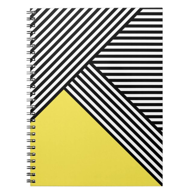 Caderno Espiral Listras pretas e brancas com triângulo amarelo (Frente)