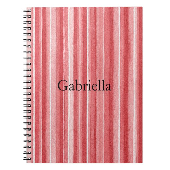 Caderno Espiral Listras Rosa Bege Branco Vermelho   (Frente)