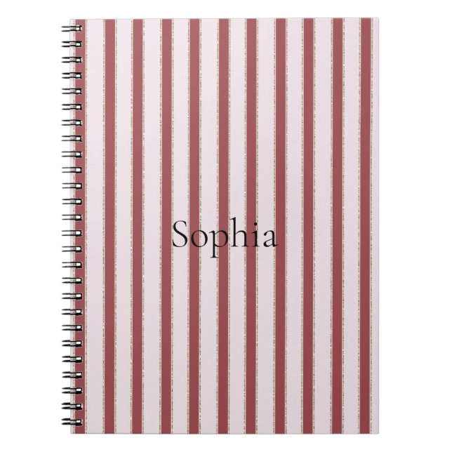 Caderno Espiral Listras Rosa Bege Vermelhas (Frente)