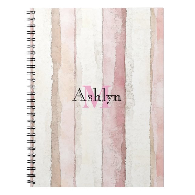 Caderno Espiral Listras Rosa Branco Bege (Frente)
