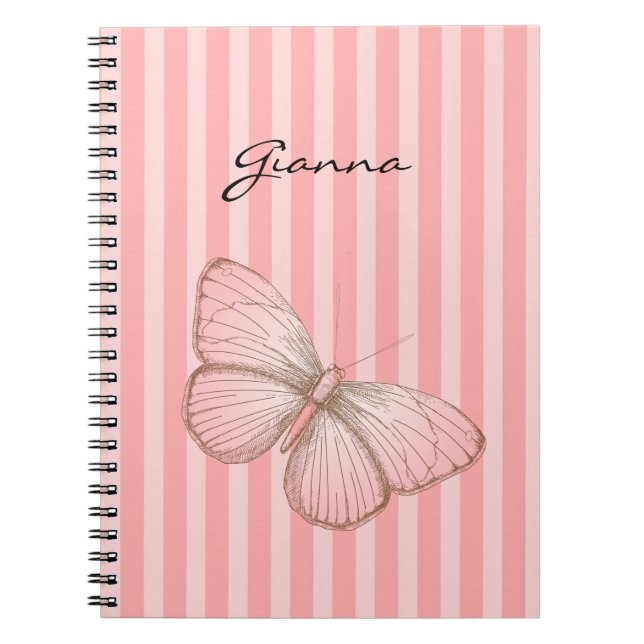 Caderno Espiral Listras Rosa com Borboleta (Frente)
