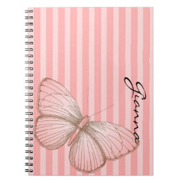 Caderno Espiral Listras Rosa com Borboleta