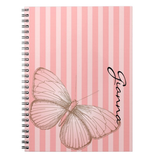 Caderno Espiral Listras Rosa com Borboleta (Frente)