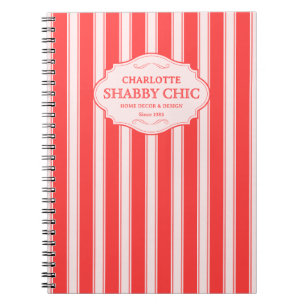Caderno Espiral Listras Rosa Coral Logo Personalizado Shabby Chic