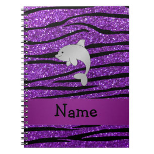Caderno Espiral Listras roxas personalizadas da zebra do golfinho