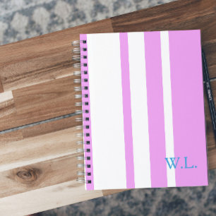 Caderno Espiral Listras Simples Rosa e Branco com Monograma