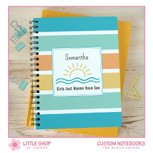 Caderno Espiral Listras Tropicais Ondas de Sol Monogramadas