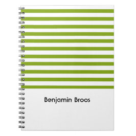 Caderno Espiral Listras verdes e brancas de nome personalizado