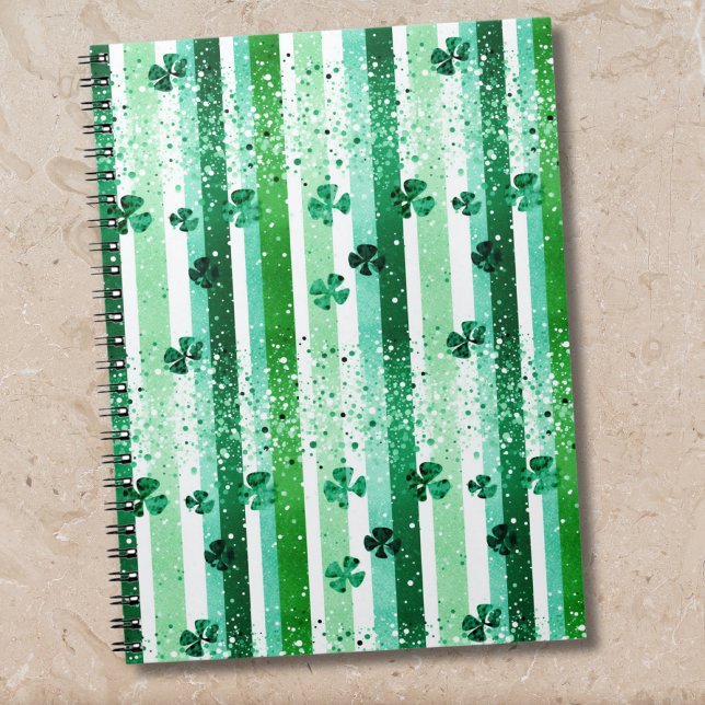Caderno Espiral Listras Verticais Brancas Verde Clássico com Trevo (Criador carregado)