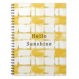 Caderno Espiral Listras Xadrez Brancas Dourado Amarelo  