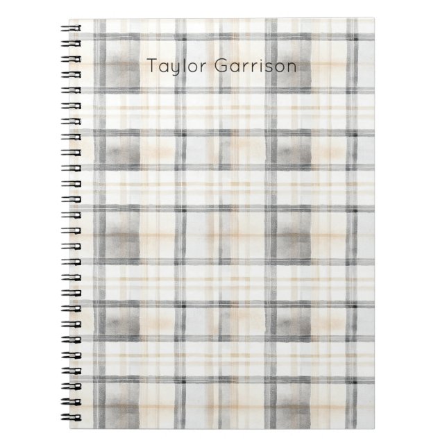 Caderno Espiral Listras Xadrez Cinza Amarelo Creme (Frente)
