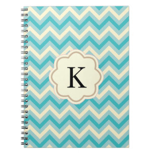 Caderno Espiral Listras ziguezague em creme azul aqua