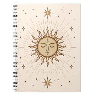 Caderno Espiral Litha Celestial Sun Face Summer Solstice Art