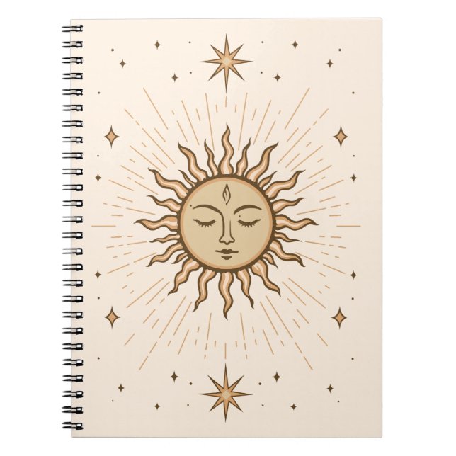 Caderno Espiral Litha Celestial Sun Face Summer Solstice Art (Frente)