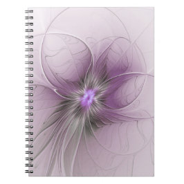 Caderno Espiral Little Beauty Modern Mauve Gray Fractal Art Flower