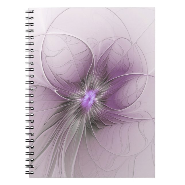 Caderno Espiral Little Beauty Modern Mauve Gray Fractal Art Flower (Frente)
