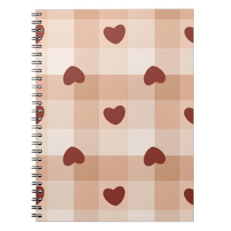 Caderno Espiral  Little red hearts on beige gingham pattern
