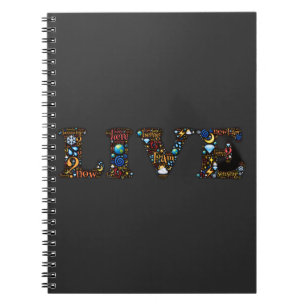 Caderno Espiral Live In The Presente Inspirational Word Art