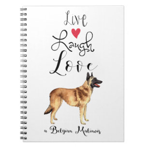 Caderno Espiral Live Laugh Love a um notebook malinois belga