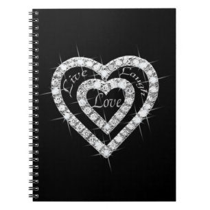 Caderno Espiral Live Laugh Love Diamond Heart Spiral Notebook