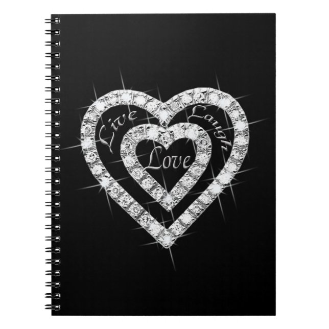 Caderno Espiral Live Laugh Love Diamond Heart Spiral Notebook (Frente)