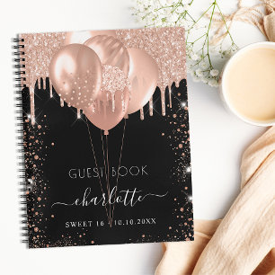 Caderno Espiral Livro convidado Balões de ouro rosa preto doce 16