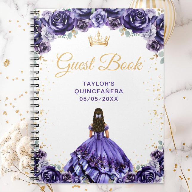 Caderno Espiral Livro Convidado da Princesa Roxa Escura Quinceañer (Criador carregado)