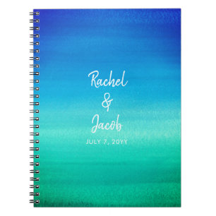 Caderno Espiral Livro Convidado de Casamento de Praia de Ocean Blu
