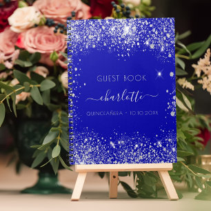 Caderno Espiral Livro convidado Quinceanera, azul real, brilho pra