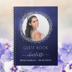 Caderno Espiral Livro convidado Quinceanera marinho azul de prata