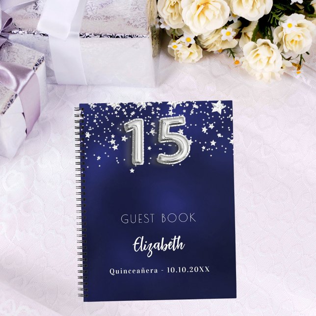 Caderno Espiral Livro convidado Quinceanera marinho estrelas de pr (Criador carregado)