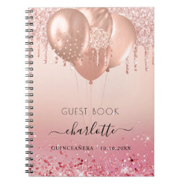 Caderno Espiral Livro convidado Quinceanera rosa dourado, brilho r