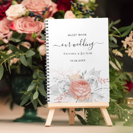 Caderno Espiral Livro convidado rosa de ouro floral prata