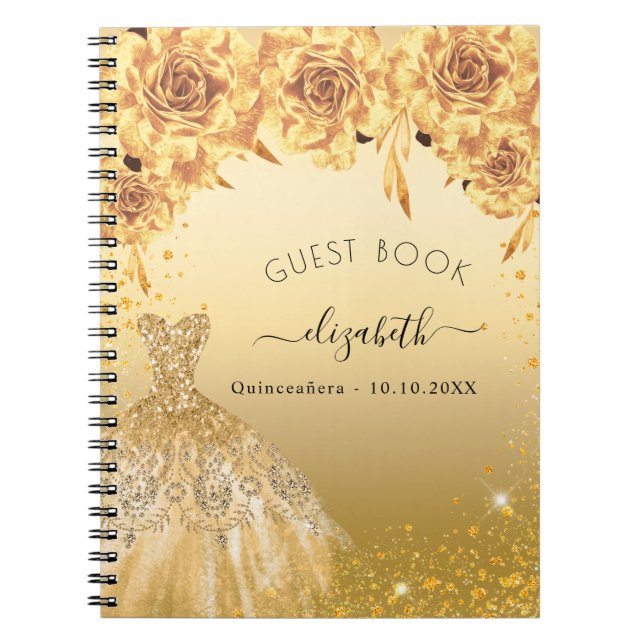 Caderno Espiral Livro convidado Vestido de ouro de Quinceanera (Frente)