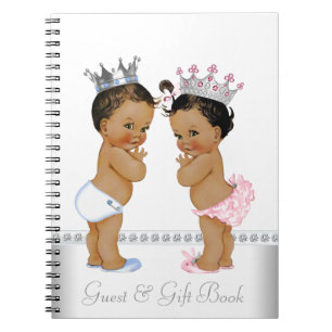 Caderno Espiral Livro de Chuvade Bebê Gêmeos étnicos Príncipe e Pr