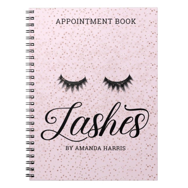 Caderno Espiral Livro de Compromissos Lashes Rosa Esmagado (Frente)