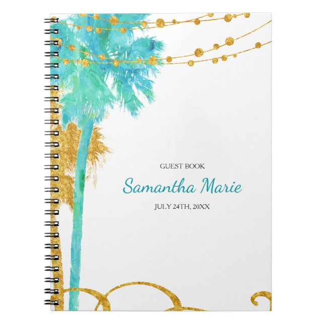 Caderno Espiral Livro de Convidado do Bat Mitzvah, Dourado Azul (Frente)