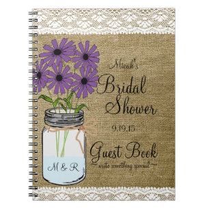 Caderno Espiral Livro de convidado País-Nupcial rústico do chá do