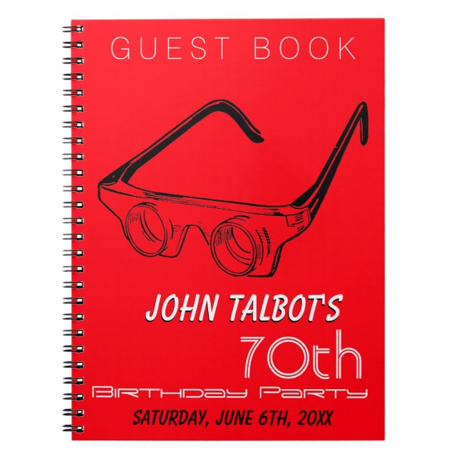 Caderno Espiral Livro de Convidados 70 Festa de aniversário 3D (Frente)