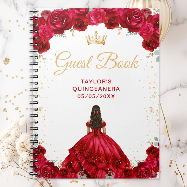 Caderno Espiral Livro de Convidados da Princesa Vermelha Quinceañe (Criador carregado)