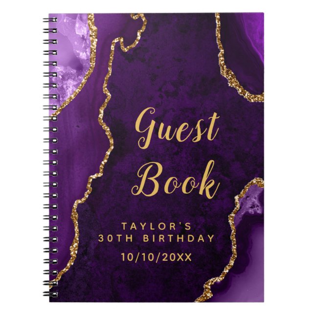 Caderno Espiral Livro de Convidados de Aniversário Roxo e Dourado (Frente)