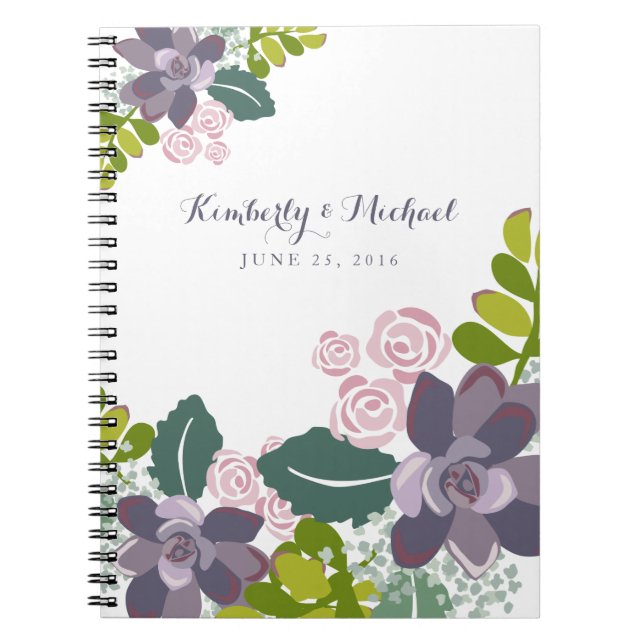 Caderno Espiral Livro de Convidados de Casamento Floral do Succult (Frente)