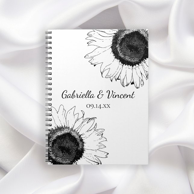Caderno Espiral Livro de Convidados do Casamento de Girassóis Pret (Criador carregado)